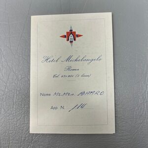 Vintage Hotel Michelangelo Rome‎ Italy Room Assignment Card 1960s